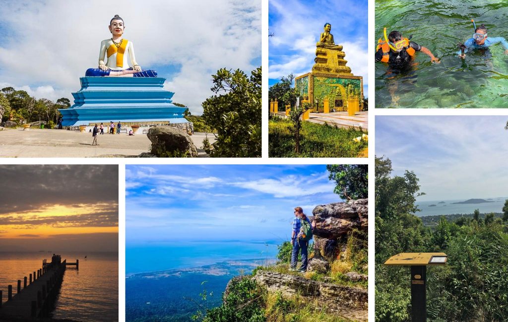 A collage of six photos showing different attractions in Kep and Kampot, A collage of six photos showing different attractions in Kep and Kampot,