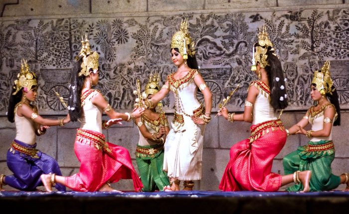 Cambodian Apsara dance, a traditional and graceful form of classical ballet, at the UNESCO World Heritage Site of Angkor Wat.
