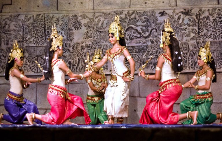 Cambodian Apsara dance, a traditional and graceful form of classical ballet, at the UNESCO World Heritage Site of Angkor Wat.